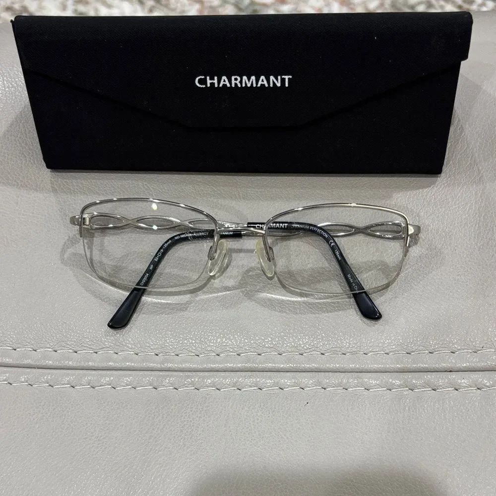 CHARMANT CH29204 WP SILVER and WHITE TITANIUM AUTHENTIC EYEGLASSES 52-18